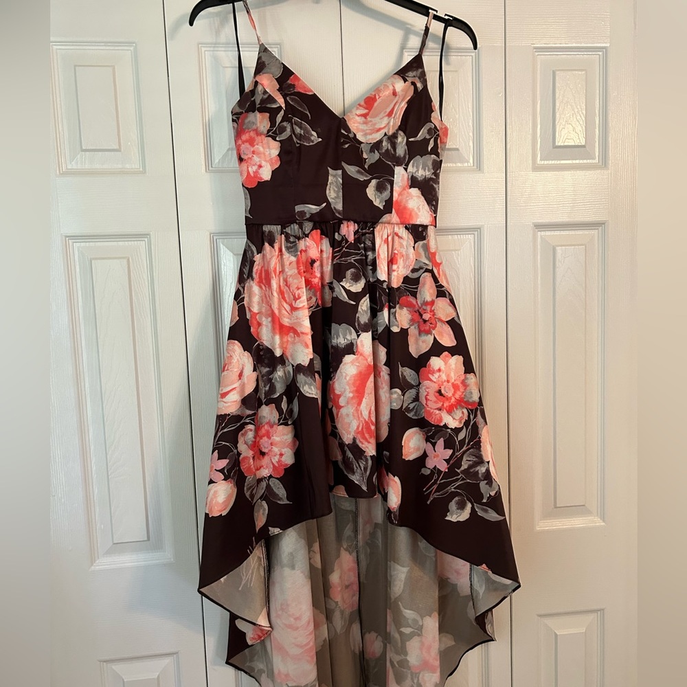 Pink floral high low formal dress